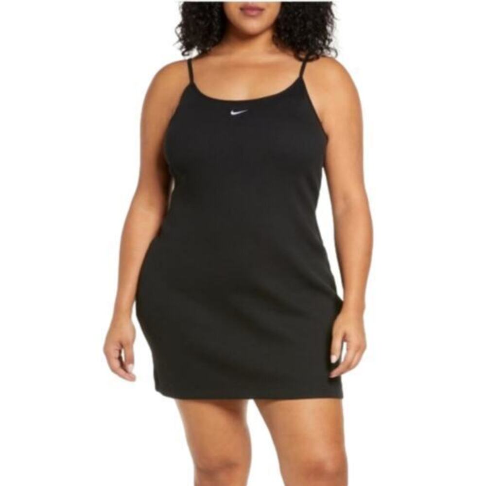 Nike Ribbed Active Bodycon Mini Dress Black Sleeveless Tank Dress Size 2X New!